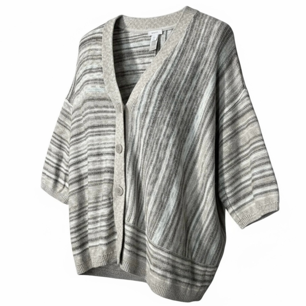 Pure J.Jill Cardigan Sweater Size Small Petite Slouchy Oversize Dove Grey Stripe
